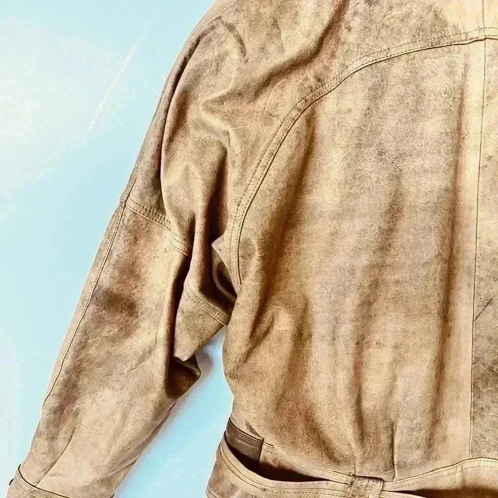 Winlit Leather Belted VTG Jacket with Shoulder Pads - Picture 10 of 13